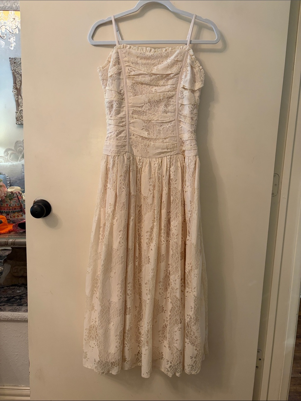 Just Me Cream Lace Spaghetti Strap Dress